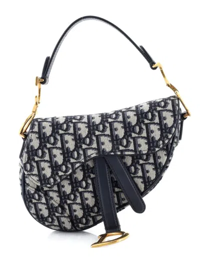 Pre-owned Dior Saddle Handbag Oblique Canvas Mini Shoulder Bag In Blue