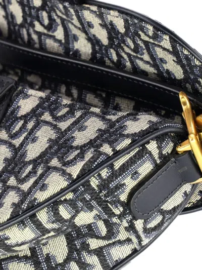 Pre-owned Dior Saddle Handbag Oblique Canvas Mini Shoulder Bag In Blue