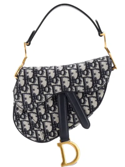 Pre-owned Dior Saddle Handbag Oblique Canvas Mini Shoulder Bag In Blue