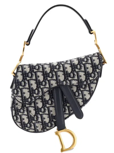 Pre-owned Dior Saddle Handbag Oblique Canvas Mini Shoulder Bag In Blue