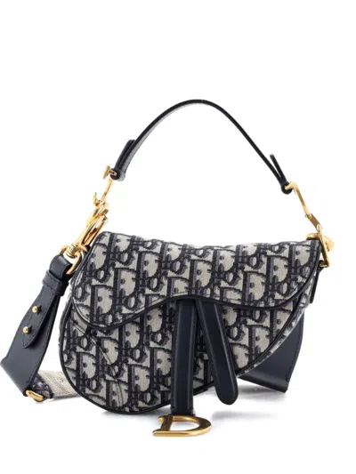 Pre-owned Dior Saddle Handbag Oblique Canvas Mini Shoulder Bag In Blue