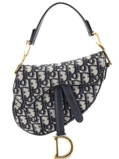 Pre-owned Dior Saddle Handbag Oblique Canvas Mini Shoulder Bag In Blue
