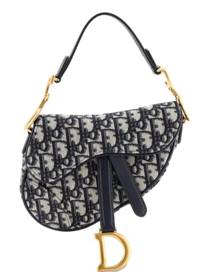 Pre-owned Dior Saddle Handbag Oblique Canvas Mini Shoulder Bag In Blue