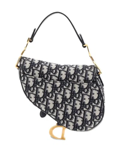 Pre-owned Dior Saddle Handbag Oblique Canvas Mini Shoulder Bag In Blue