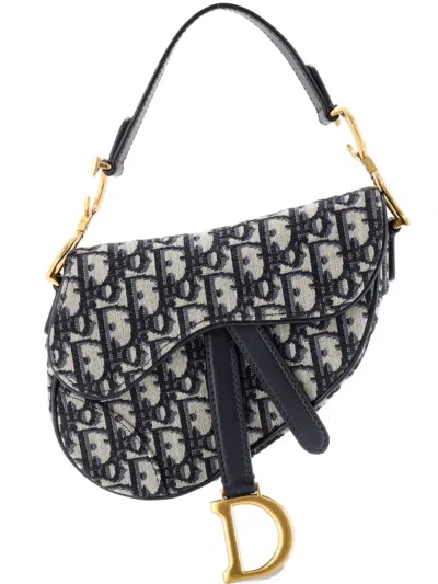 Pre-owned Dior Saddle Handbag Oblique Canvas Mini Shoulder Bag In Blue