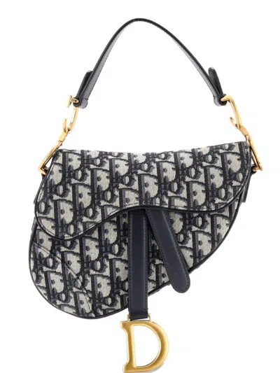 Pre-owned Dior Saddle Handbag Oblique Canvas Mini Shoulder Bag In Blue