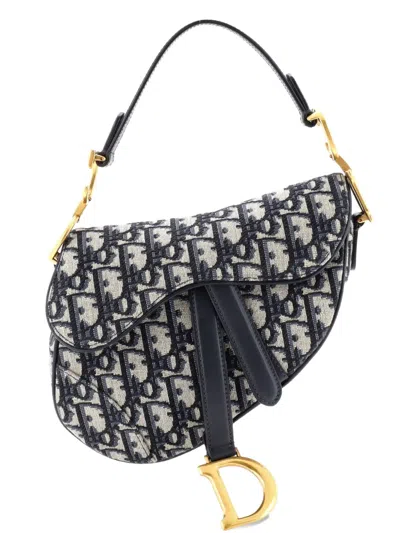 Pre-owned Dior Saddle Handbag Oblique Canvas Mini Shoulder Bag In Blue
