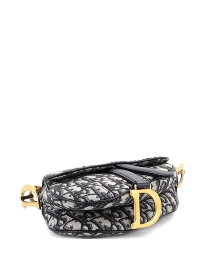 Pre-owned Dior Saddle Handbag Oblique Canvas Mini Shoulder Bag In Blue