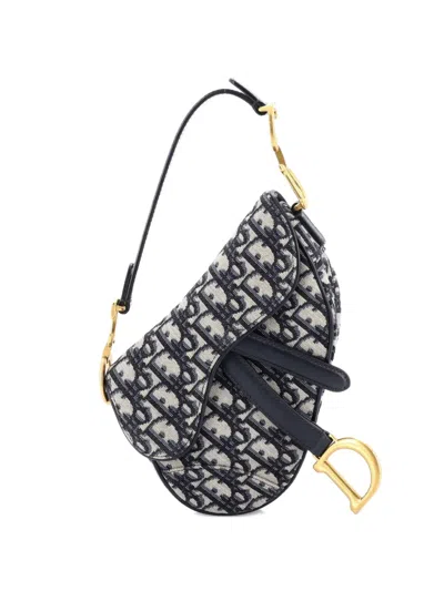 Pre-owned Dior Saddle Handbag Oblique Canvas Mini Shoulder Bag In Blue