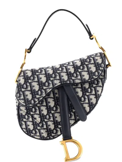 Pre-owned Dior Saddle Handbag Oblique Canvas Mini Shoulder Bag In Blue