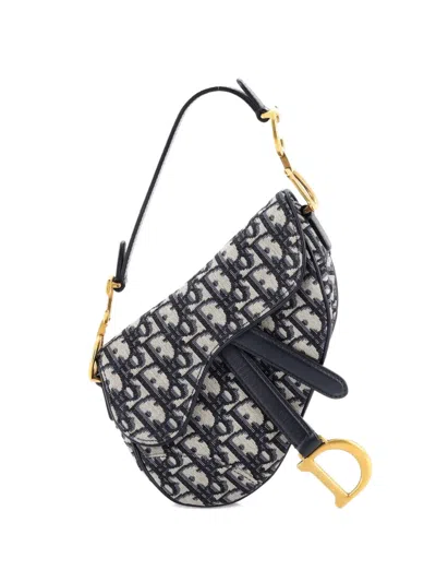 Pre-owned Dior Saddle Handbag Oblique Canvas Mini Shoulder Bag In Blue