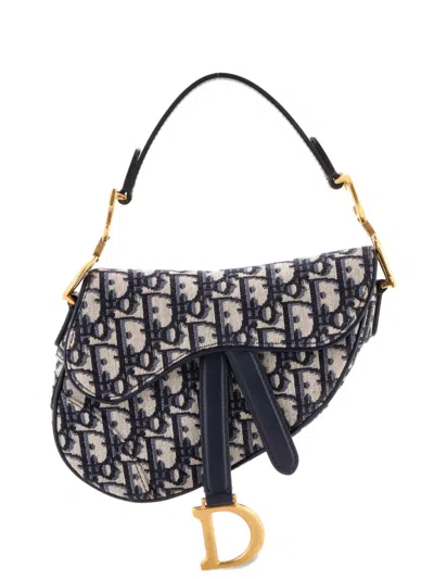 Pre-owned Dior Saddle Handbag Oblique Canvas Mini Shoulder Bag In Blue