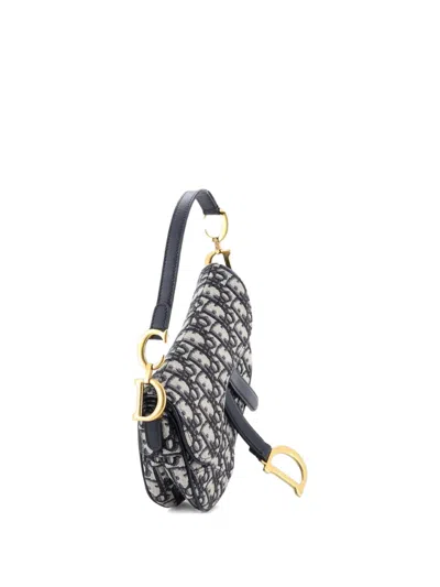 Pre-owned Dior Saddle Handbag Oblique Canvas Mini Shoulder Bag In Blue