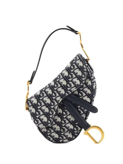 Pre-owned Dior Saddle Handbag Oblique Canvas Mini Shoulder Bag In Blue