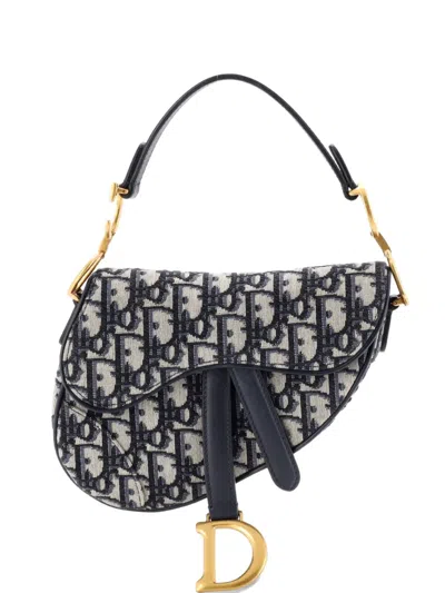 Pre-owned Dior Saddle Handbag Oblique Canvas Mini Shoulder Bag In Blue