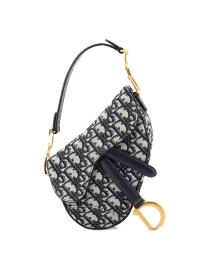 Pre-owned Dior Saddle Handbag Oblique Canvas Mini Shoulder Bag In Blue