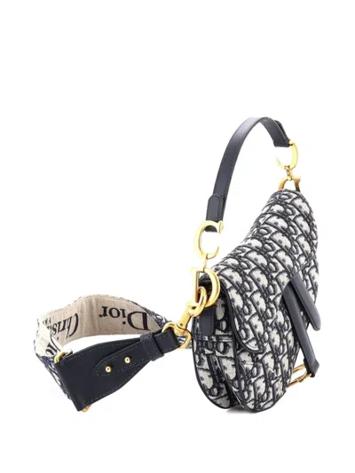 Pre-owned Dior Saddle Handbag Oblique Canvas Mini Shoulder Bag In Blue