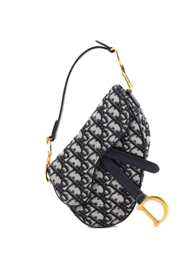 Pre-owned Dior Saddle Handbag Oblique Canvas Mini Shoulder Bag In Blue