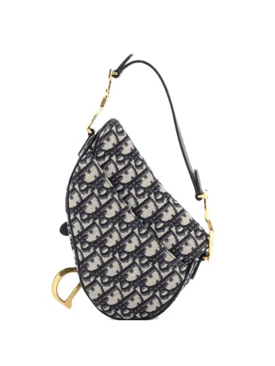 Pre-owned Dior Saddle Handbag Oblique Canvas Mini Shoulder Bag In Blue