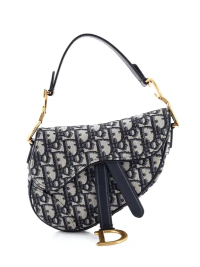 Pre-owned Dior Saddle Handbag Oblique Canvas Mini Shoulder Bag In Blue