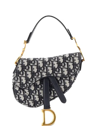 Pre-owned Dior Saddle Handbag Oblique Canvas Mini Shoulder Bag In Blue