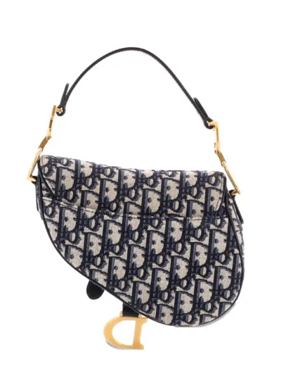 Pre-owned Dior Saddle Handbag Oblique Canvas Mini Shoulder Bag In Blue