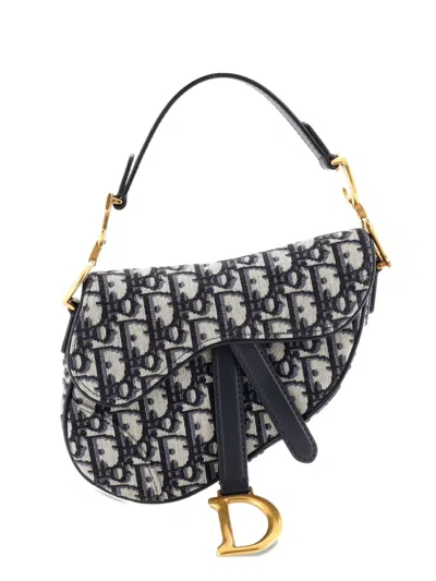 Pre-owned Dior Saddle Handbag Oblique Canvas Mini Shoulder Bag In Blue