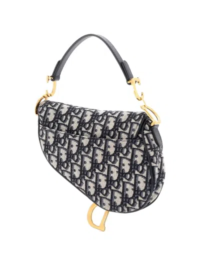 Pre-owned Dior Saddle Handbag Oblique Canvas Mini Shoulder Bag In Blue
