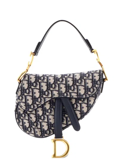 Pre-owned Dior Saddle Handbag Oblique Canvas Mini Shoulder Bag In Blue