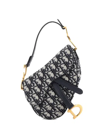 Pre-owned Dior Saddle Handbag Oblique Canvas Mini Shoulder Bag In Blue