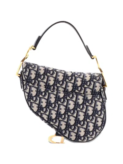 Pre-owned Dior Saddle Handbag Oblique Canvas Mini Shoulder Bag In Blue