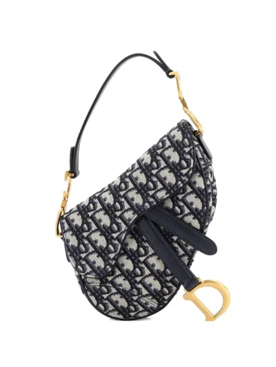 Pre-owned Dior Saddle Handbag Oblique Canvas Mini Shoulder Bag In Blue