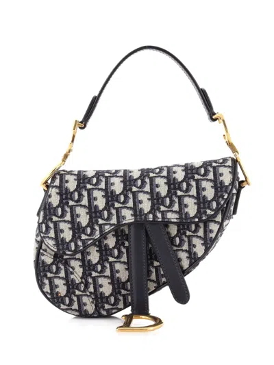 Pre-owned Dior Saddle Handbag Oblique Canvas Mini Shoulder Bag In Blue