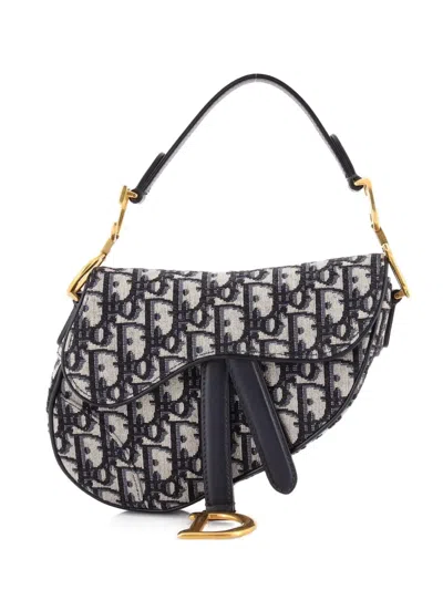 Pre-owned Dior Saddle Handbag Oblique Canvas Mini Shoulder Bag In Blue