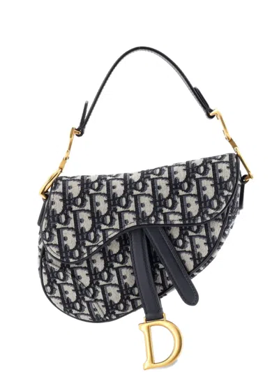 Pre-owned Dior Saddle Handbag Oblique Canvas Mini Shoulder Bag In Blue