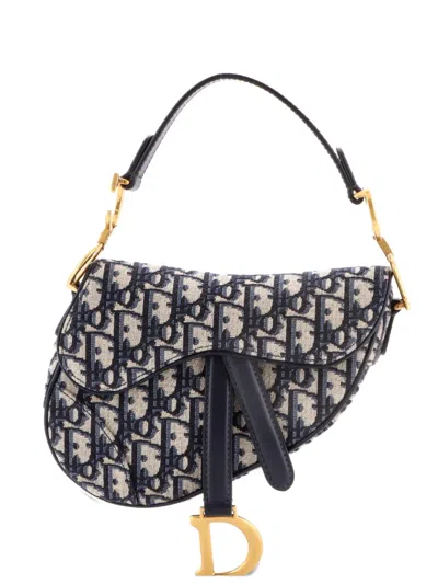 Pre-owned Dior Saddle Handbag Oblique Canvas Mini Shoulder Bag In Blue