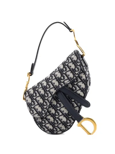 Pre-owned Dior Saddle Handbag Oblique Canvas Mini Shoulder Bag In Blue