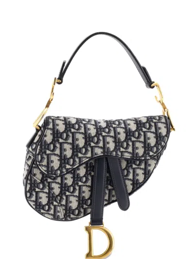 Pre-owned Dior Saddle Handbag Oblique Canvas Mini Shoulder Bag In Blue