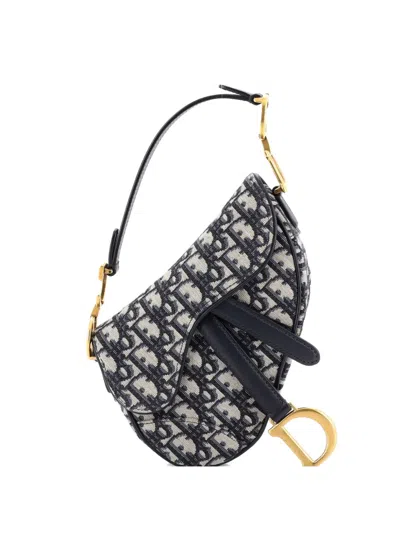 Pre-owned Dior Saddle Handbag Oblique Canvas Mini Shoulder Bag In Blue