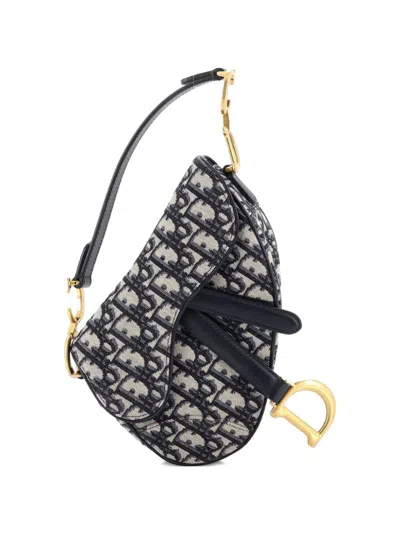 Pre-owned Dior Saddle Handbag Oblique Canvas Mini Shoulder Bag In Blue