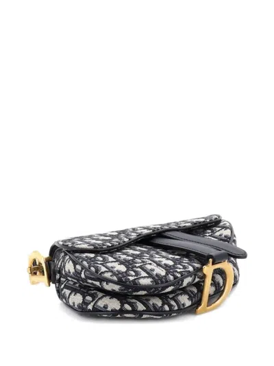 Pre-owned Dior Saddle Handbag Oblique Canvas Mini Shoulder Bag In Blue
