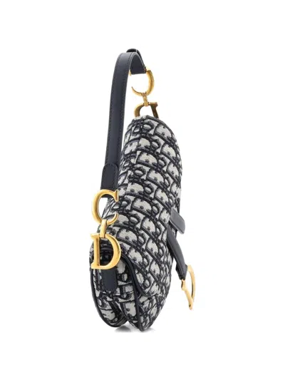 Pre-owned Dior Saddle Handbag Oblique Canvas Mini Shoulder Bag In Blue