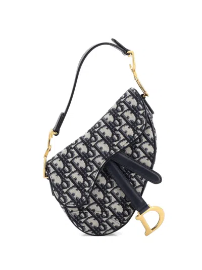 Pre-owned Dior Saddle Handbag Oblique Canvas Mini Shoulder Bag In Blue