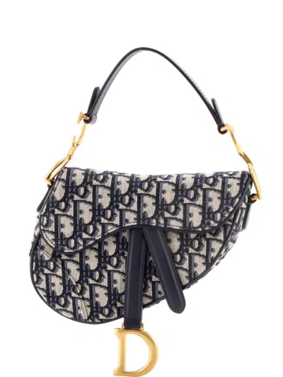 Pre-owned Dior Saddle Handbag Oblique Canvas Mini Shoulder Bag In Blue