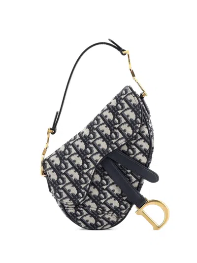 Pre-owned Dior Saddle Handbag Oblique Canvas Mini Shoulder Bag In Blue