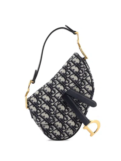 Pre-owned Dior Saddle Handbag Oblique Canvas Mini Shoulder Bag In Blue