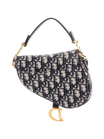 Pre-owned Dior Saddle Handbag Oblique Canvas Mini Shoulder Bag In Blue