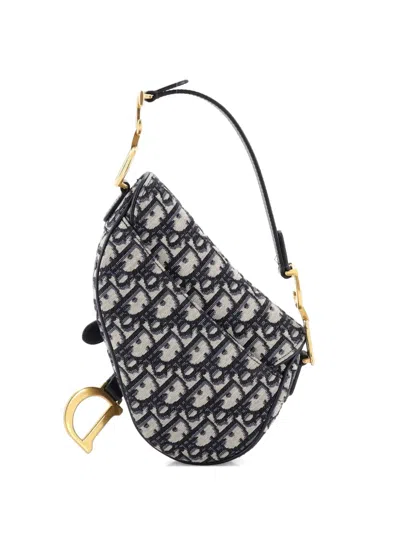 Pre-owned Dior Saddle Handbag Oblique Canvas Mini Shoulder Bag In Blue