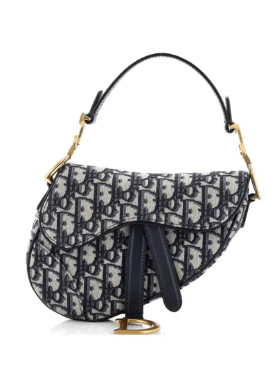 Pre-owned Dior Saddle Handbag Oblique Canvas Mini Shoulder Bag In Blue