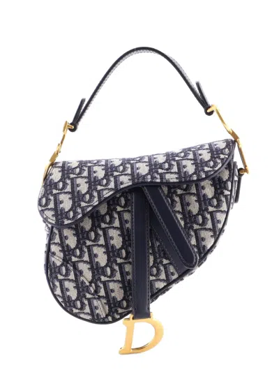 Pre-owned Dior Saddle Handbag Oblique Canvas Mini Shoulder Bag In Blue